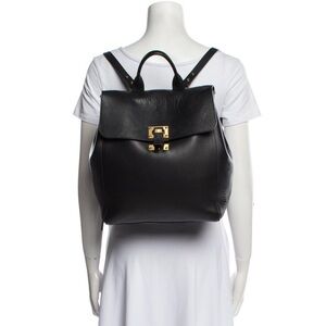 Sophie Hulme Black Leather Single Soft Flap Gold Tone Hardware Backpack